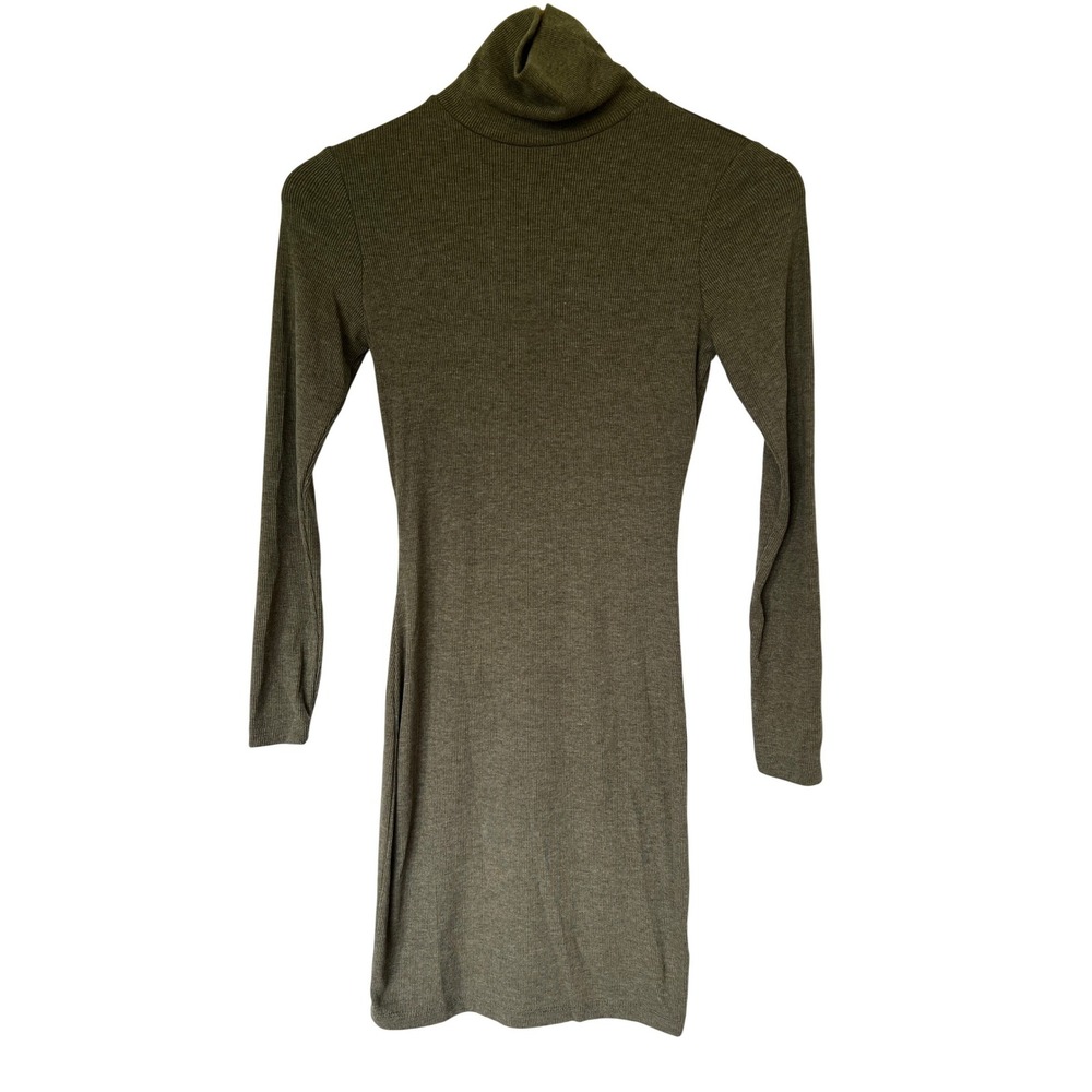 Lulus Olive Green Ribbed Turtleneck Long Sleeve Bodycon Mini Dress XS Minimalist